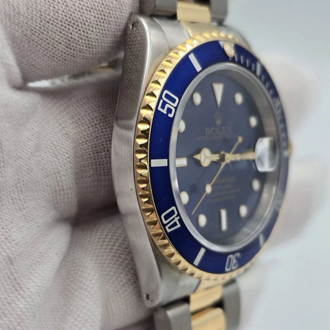 PAPERS Rolex Submariner Date 16613 Blue Dial Steel Two Tone Gold 40mm Watch BOX