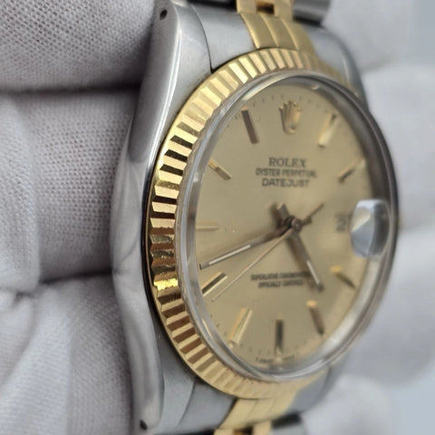 PAPERS Rolex Datejust Champagne Two-Tone Yellow Gold Jubilee 16013 36mm Watch