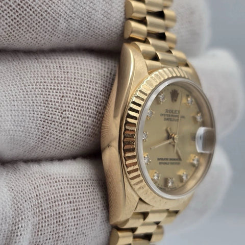 Rolex Ladies Datejust Gold President Factory Champagne Diamond Dial 26mm 69178