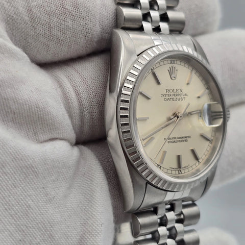 PAPERS MINT Rolex Datejust Steel Automatic 36mm Silver Dial Jubilee Watch 16220