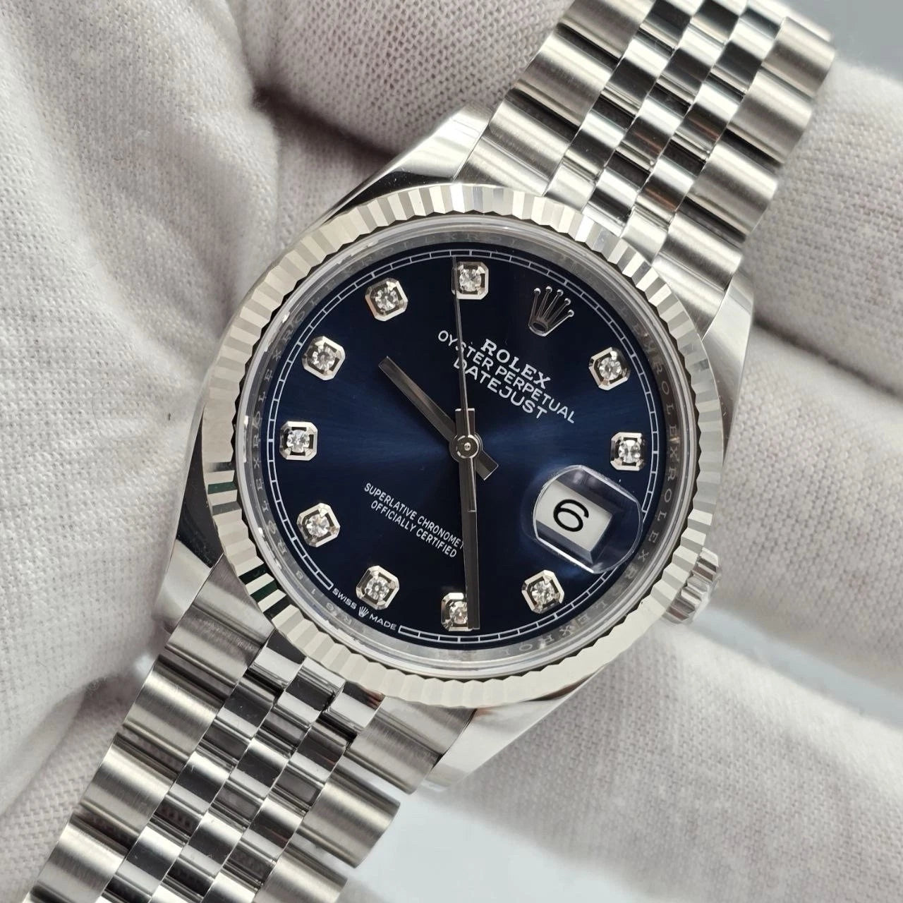 NEW 2025 Rolex Datejust 36mm Blue Diamond Dial Fluted Jubilee 126234 UNWORN