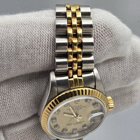 Rolex Datejust 26mm Champagne Diamond Dial Two Tone Jubilee Watch 69173
