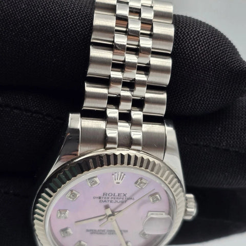 Rolex Datejust MOP Pink Diamond Dial Steel White Gold 31mm Watch 178274 B+P