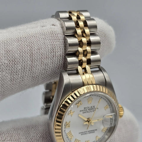 MINT PAPERS Rolex Datejust Gold Steel Fluted White Roman Jubilee 26mm 79173