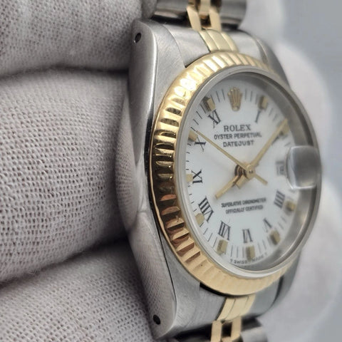PAPERS Rolex Lady Datejust 26mm Two Tone White Roman Diamond Dial Jubilee 69173