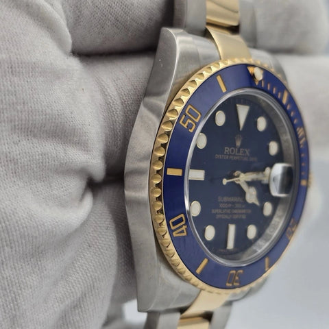 2013 PAPERS Rolex Submariner Date 18K Gold Steel Blue Dial 40mm 116613LB BOX