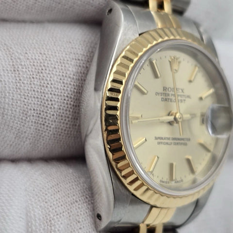 PAPERS Rolex Datejust 26mm Silver Dial Two Tone Jubilee Watch 69173 BOX
