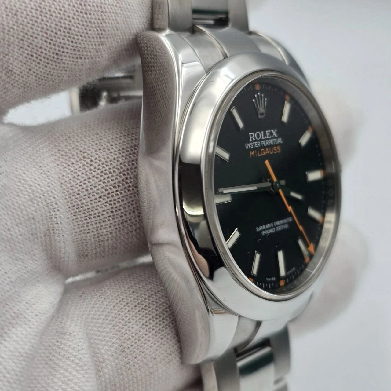 Rolex Milgauss 116400 Stainless Steel Black Dial Orange Hand 40mm