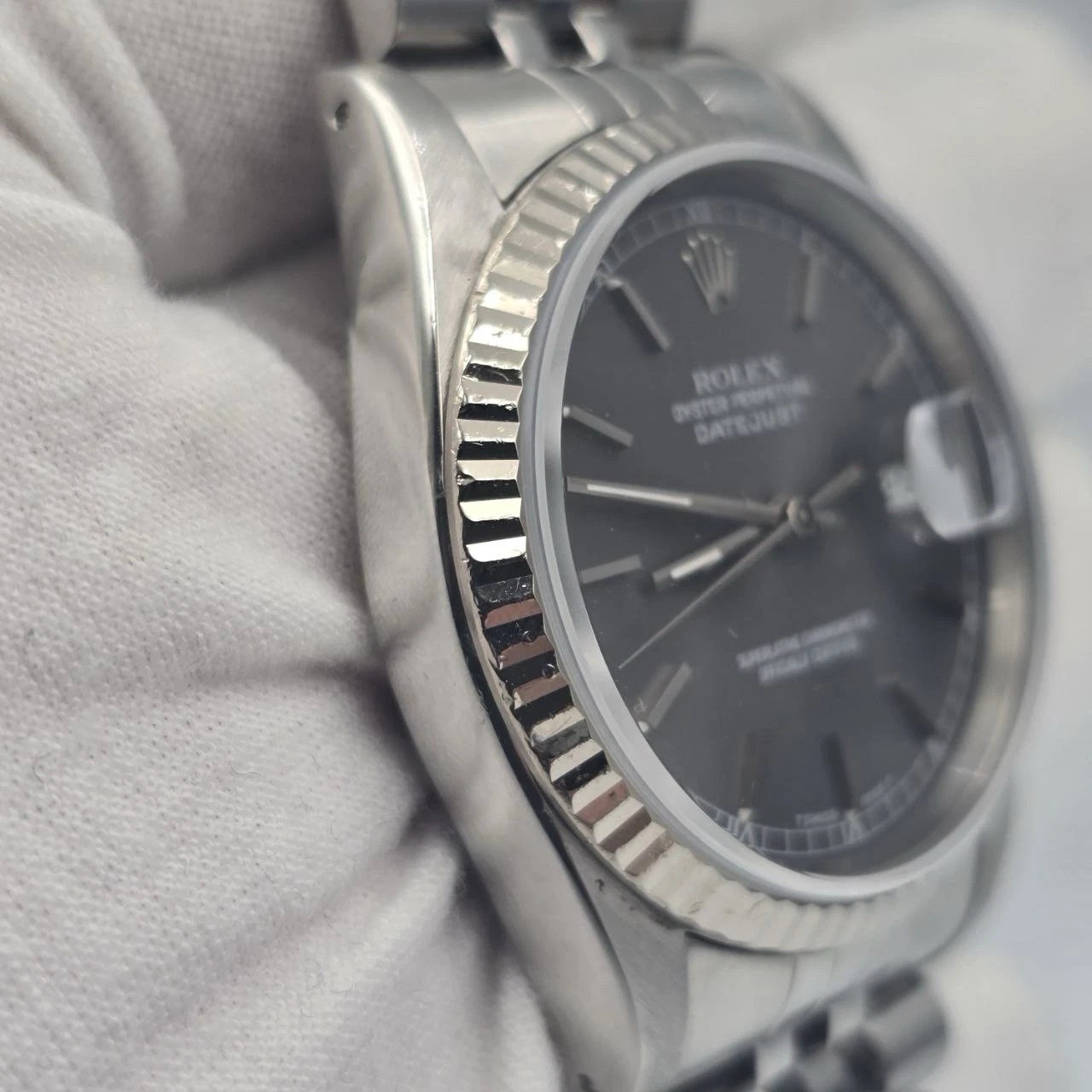 PAPERS Rolex Datejust Grey Ghost Dial Stainless Steel Jubilee 16234 36mm Watch