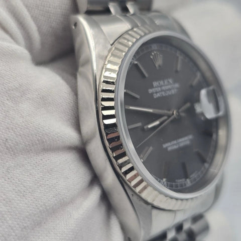 PAPERS Rolex Datejust Grey Ghost Dial Stainless Steel Jubilee 16234 36mm Watch