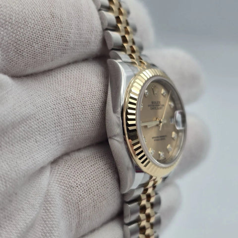 NEW 2025 Rolex Lady Datejust 28mm Champagne Diamond Dial 279173 Hidden Clasp