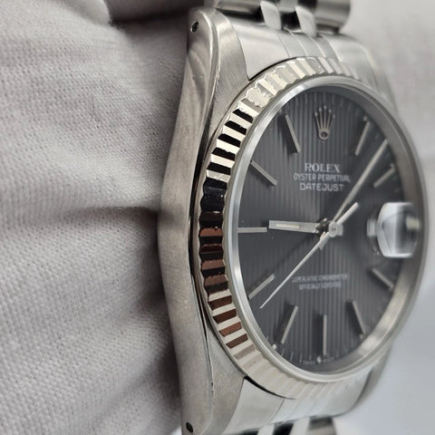 Rolex Datejust Gray Tapestry Dial Stainless Steel Jubilee 16234 36mm Watch