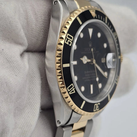 Rolex Submariner Date 16613 Black Dial Two Tone Steel Gold 40mm Watch