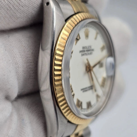 Rolex Datejust Factory White Roman Two-Tone Yellow Gold Jubilee 16013 36mm Watch
