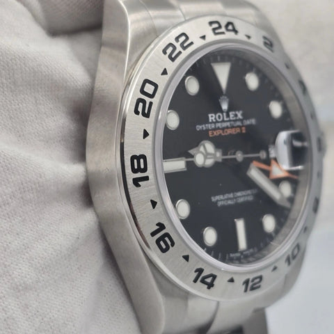 PAPERS 2019 MINT Rolex Explorer II Black Orange Steel 42mm Watch 216570 BOX