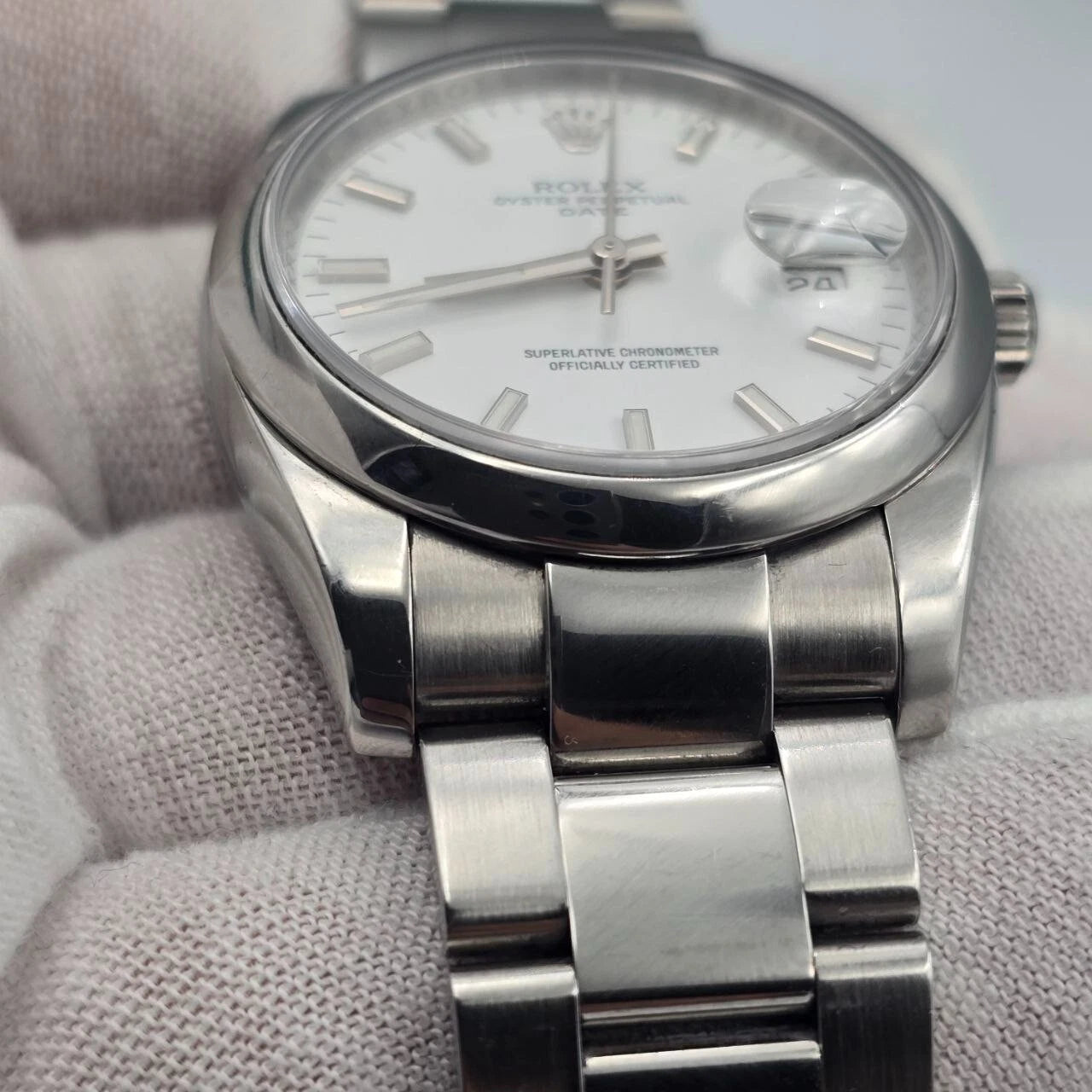 PAPERS Rolex Oyster Perpetual Date 34mm 115200 White Steel Oyster Watch