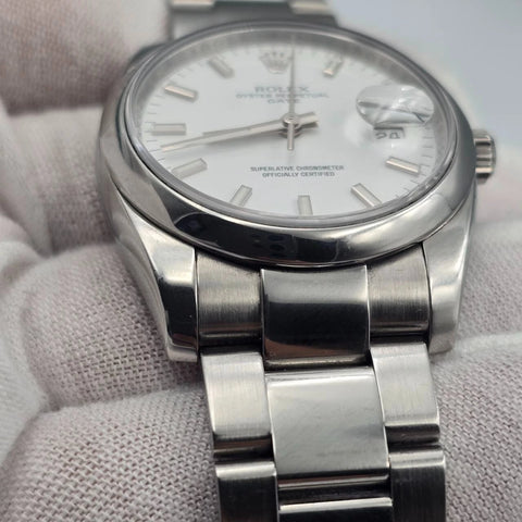 PAPERS Rolex Oyster Perpetual Date 34mm 115200 White Steel Oyster Watch