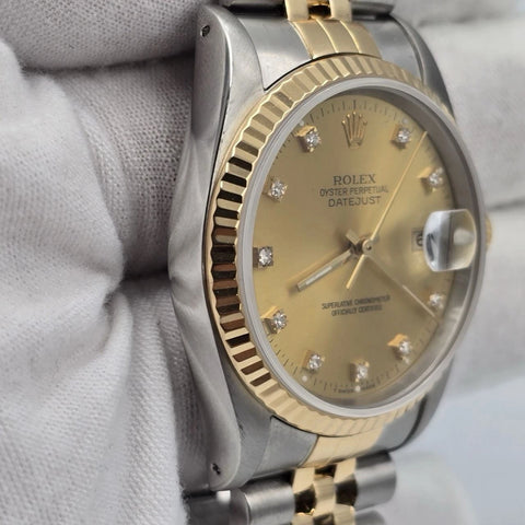 PAPERS Rolex Datejust 36mm Champagne Diamond Dial Two Tone Jubilee 18K 16233