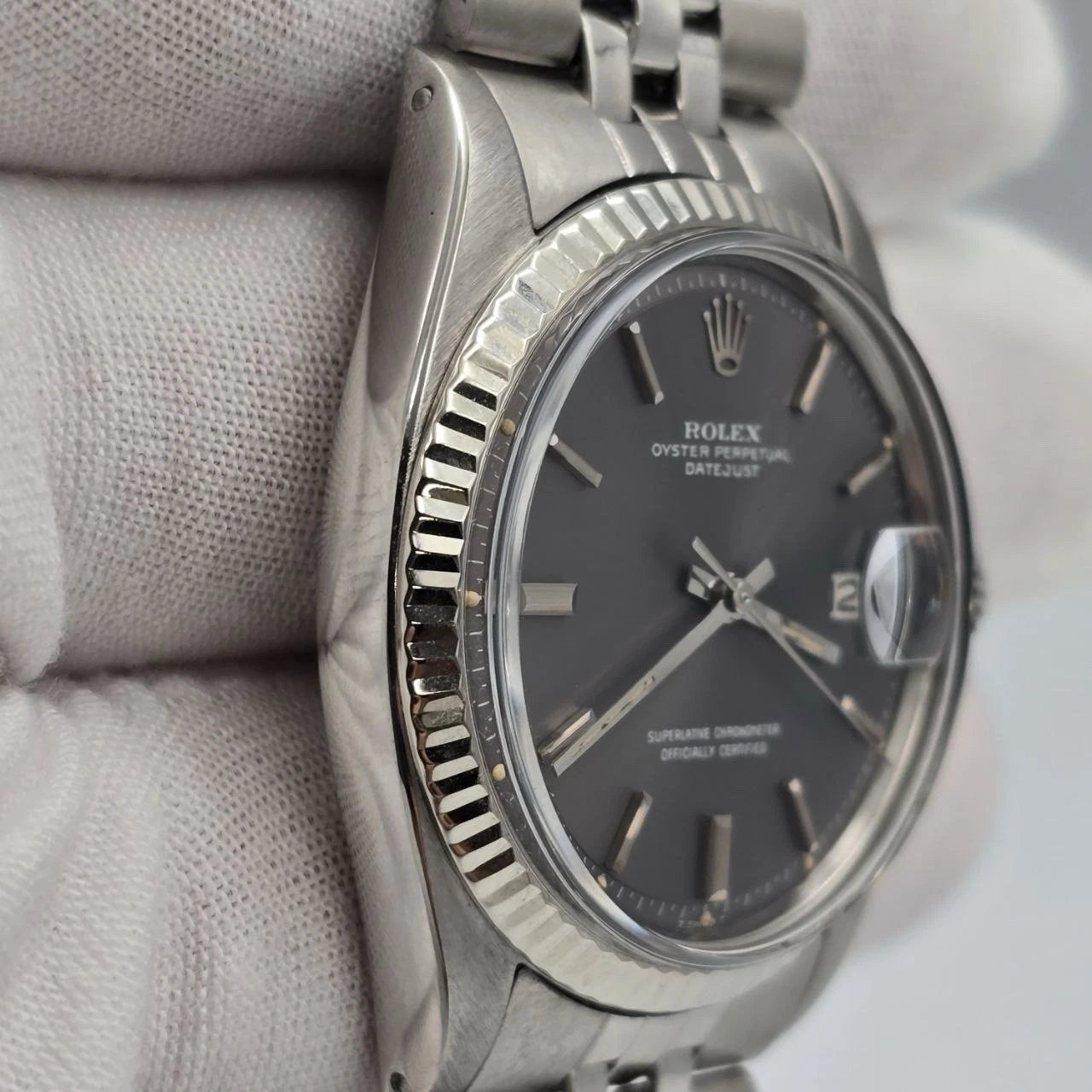 Rolex Datejust 1601 Steel Factory Grey Ghost Dial Jubilee 36mm Watch