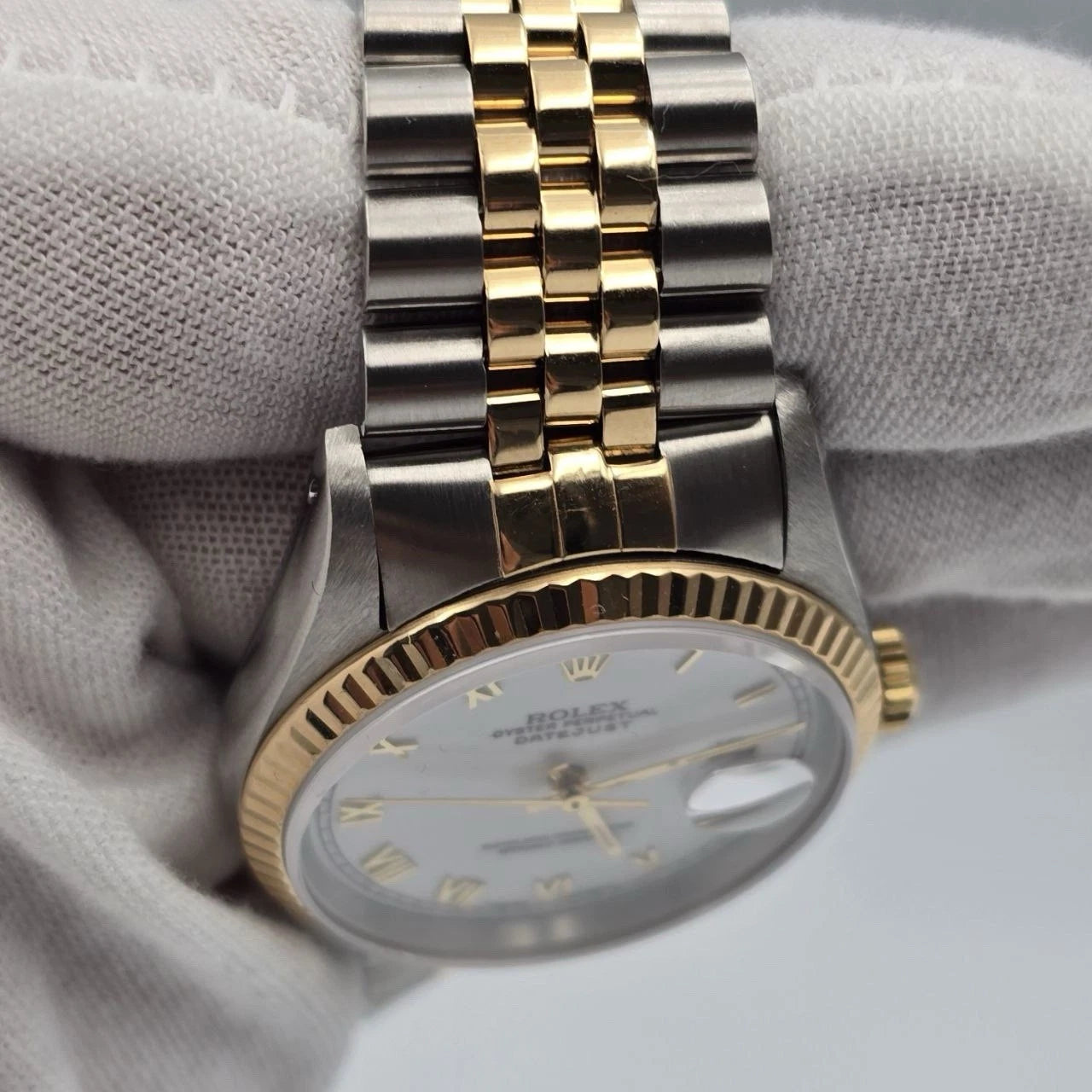 Rolex Datejust 36mm White 18K Yellow Gold Jubilee Stainless Steel Watch 16233