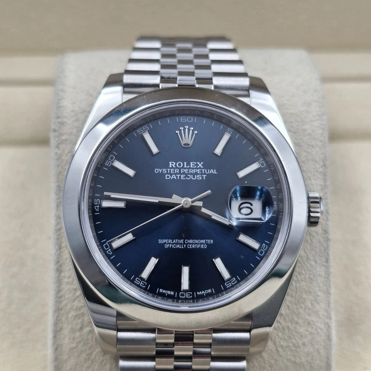 2018 PAPERS Rolex Datejust 41mm 126300 Blue Stick Dial Smooth Bezel Jubilee BOX