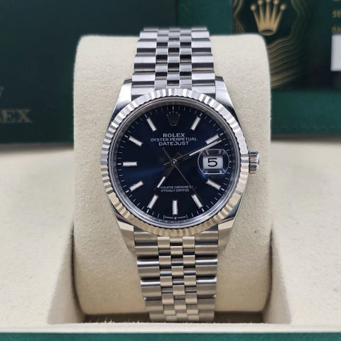 2025 PAPERS Rolex Datejust 36mm Blue Dial Fluted Steel Jubilee 126234 BOX