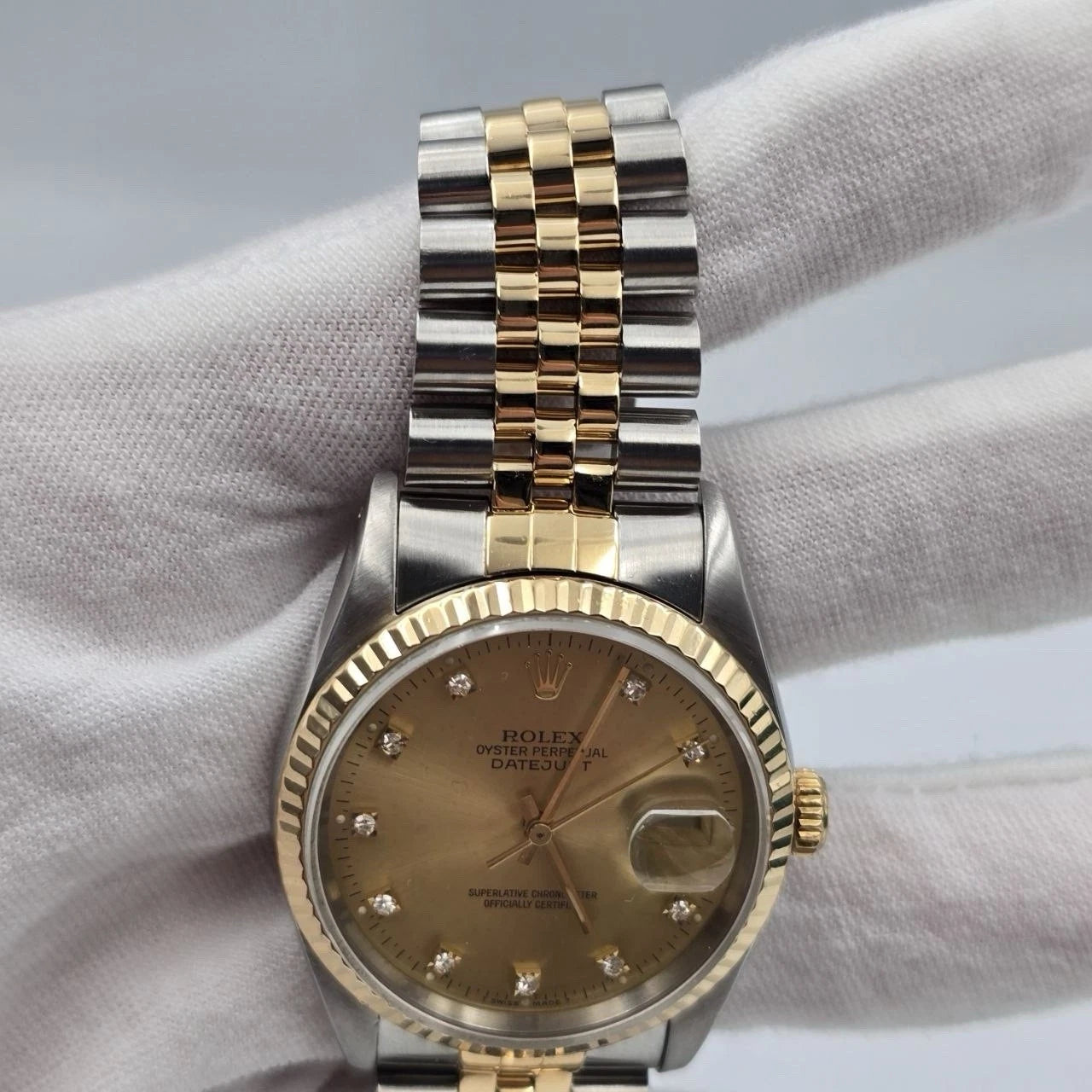 Rolex Datejust 36mm Champagne Diamond Dial Two Tone Jubilee 16233