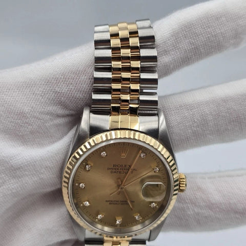 Rolex Datejust 36mm Champagne Diamond Dial Two Tone Jubilee 16233