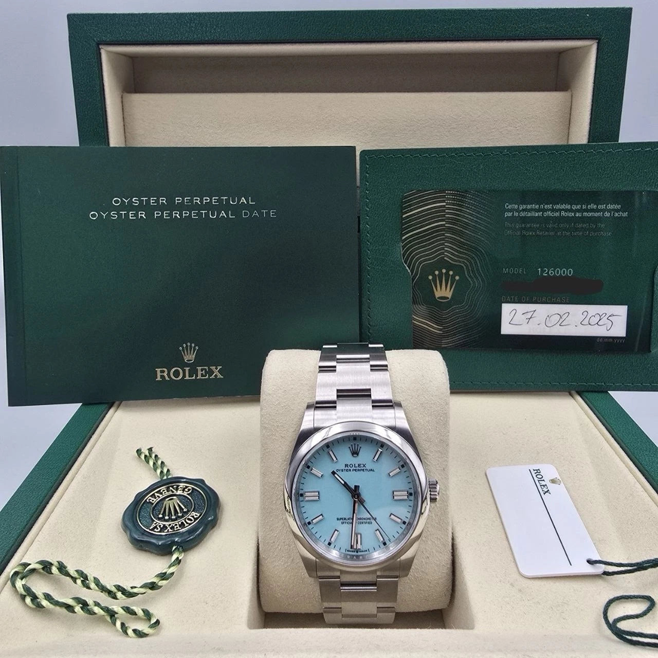2025 NEW Rolex Oyster Perpetual 36mm Turquoise Blue Steel 126000 UNWORN