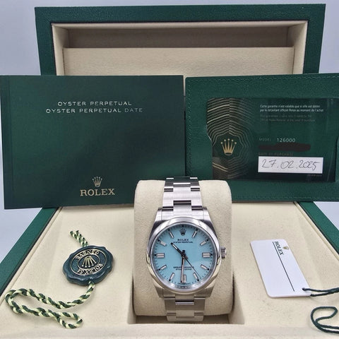 2025 NEW Rolex Oyster Perpetual 36mm Turquoise Blue Steel 126000 UNWORN