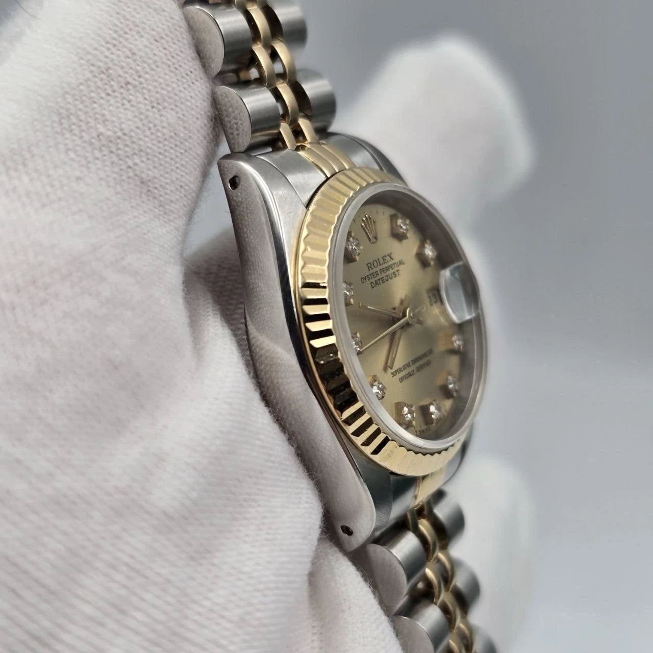 Rolex Lady Datejust 26mm Yellow Gold Steel Factory Champagne Diamond Dial 69173