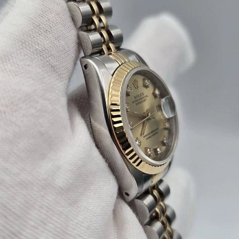 Rolex Lady Datejust 26mm Yellow Gold Steel Factory Champagne Diamond Dial 69173