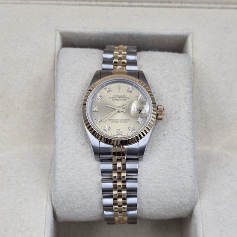 Rolex Datejust 26mm Champagne Diamond Dial Two Tone NO HOLES Jubilee Watch 69173