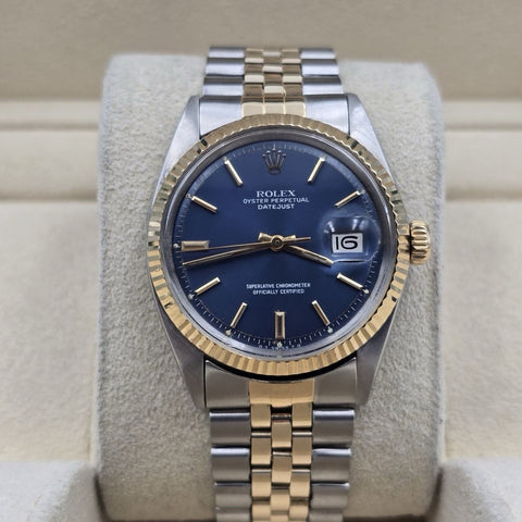 Rolex Datejust Two-Tone 18K Gold Factory Blue Dial Automatic 36mm 1601
