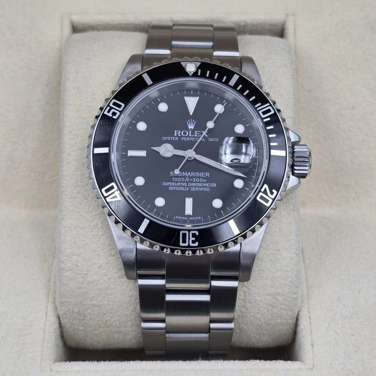2007 Rolex Submariner Date NO HOLES 40mm Black Dial Steel Oyster Watch 16610