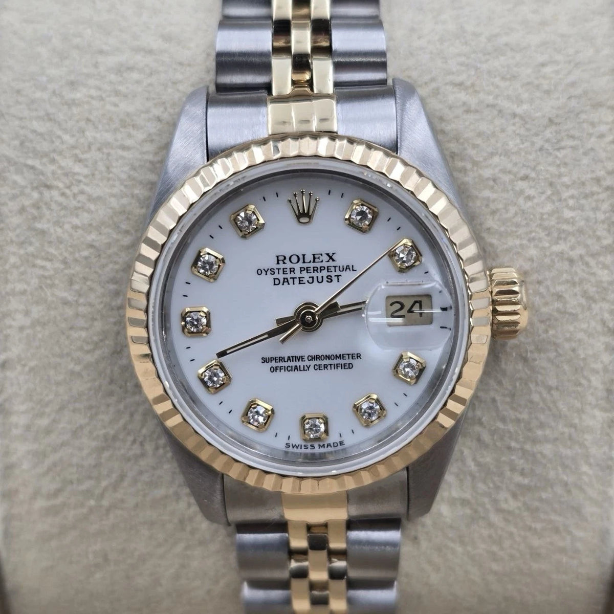 Rolex Lady Datejust 26mm 69173 Two Tone Jubilee White Diamond Dial Watch