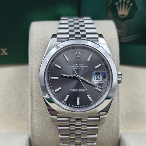 PAPERS 2021 Rolex Datejust 41mm 126300 Rhodium Grey Smooth Bezel Jubilee BOX
