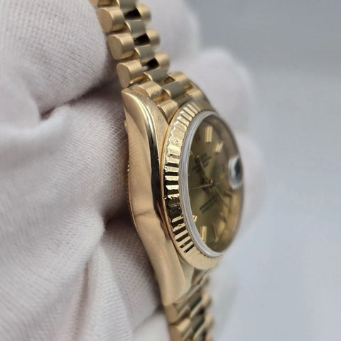 Rolex Datejust Champagne Stick Dial 18K Yellow Gold Fluted Bezel 26mm 69178