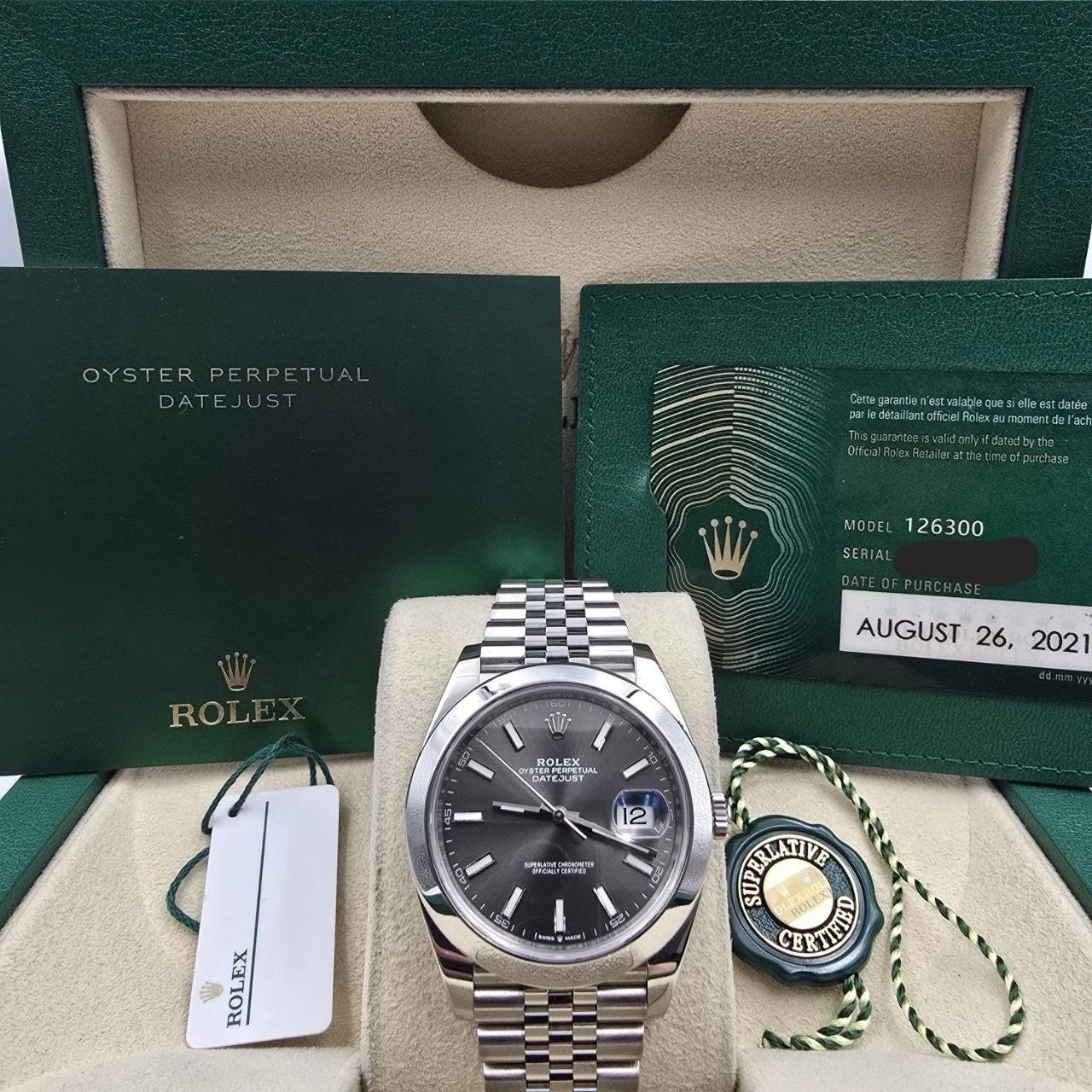 PAPERS 2021 Rolex Datejust 41mm 126300 Rhodium Grey Smooth Bezel Jubilee BOX