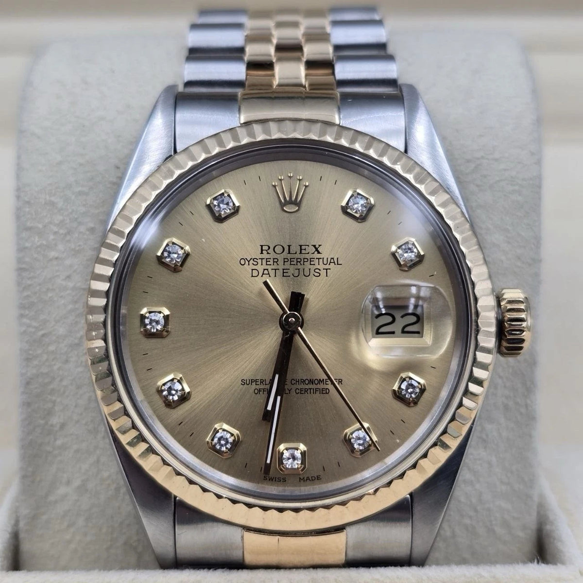 Rolex Datejust Champagne Diamond Two-Tone Yellow Gold Jubilee 16013 36mm Watch