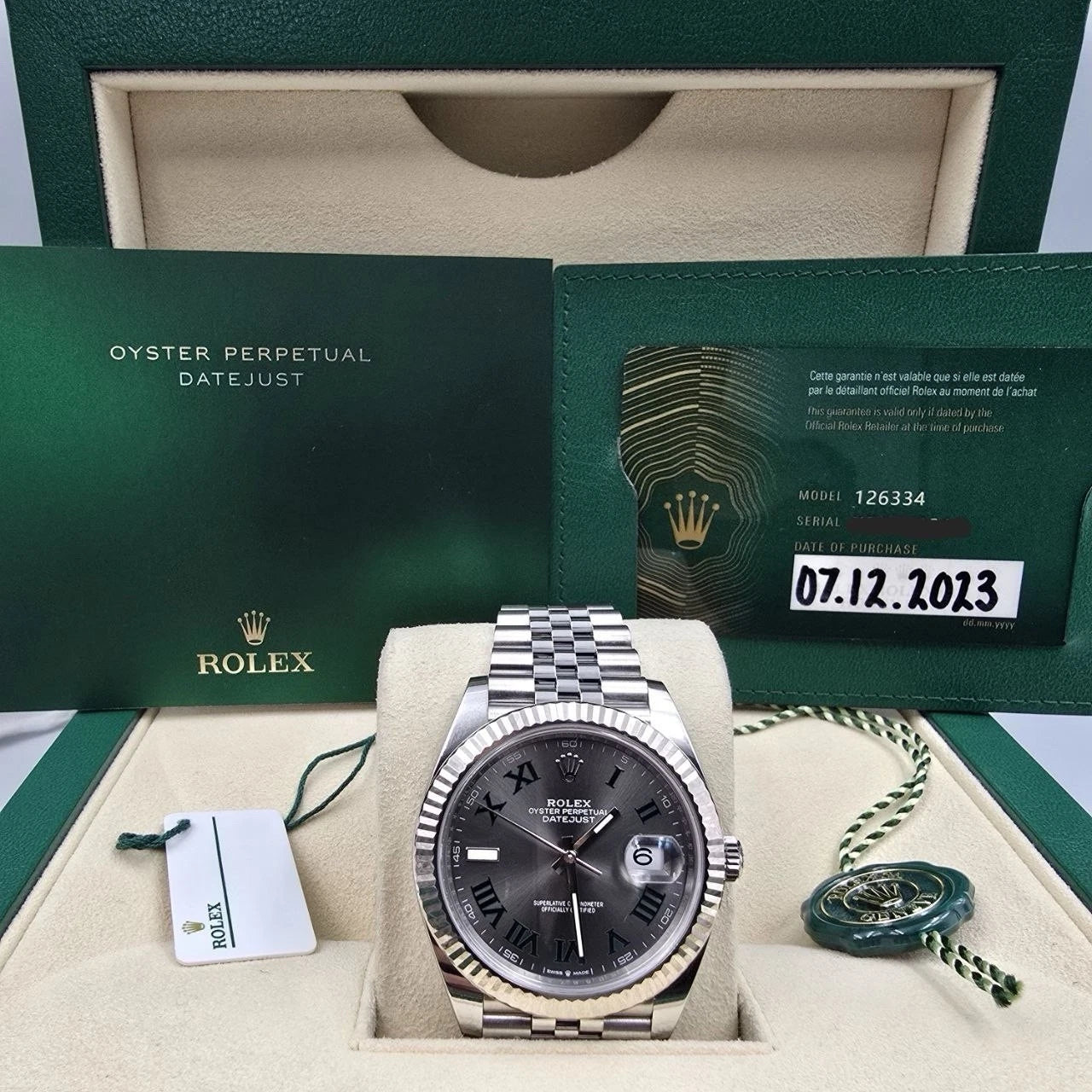 2023 PAPERS Rolex Datejust 41mm Steel Jubilee Gray Wimbledon Dial 126334 BOX
