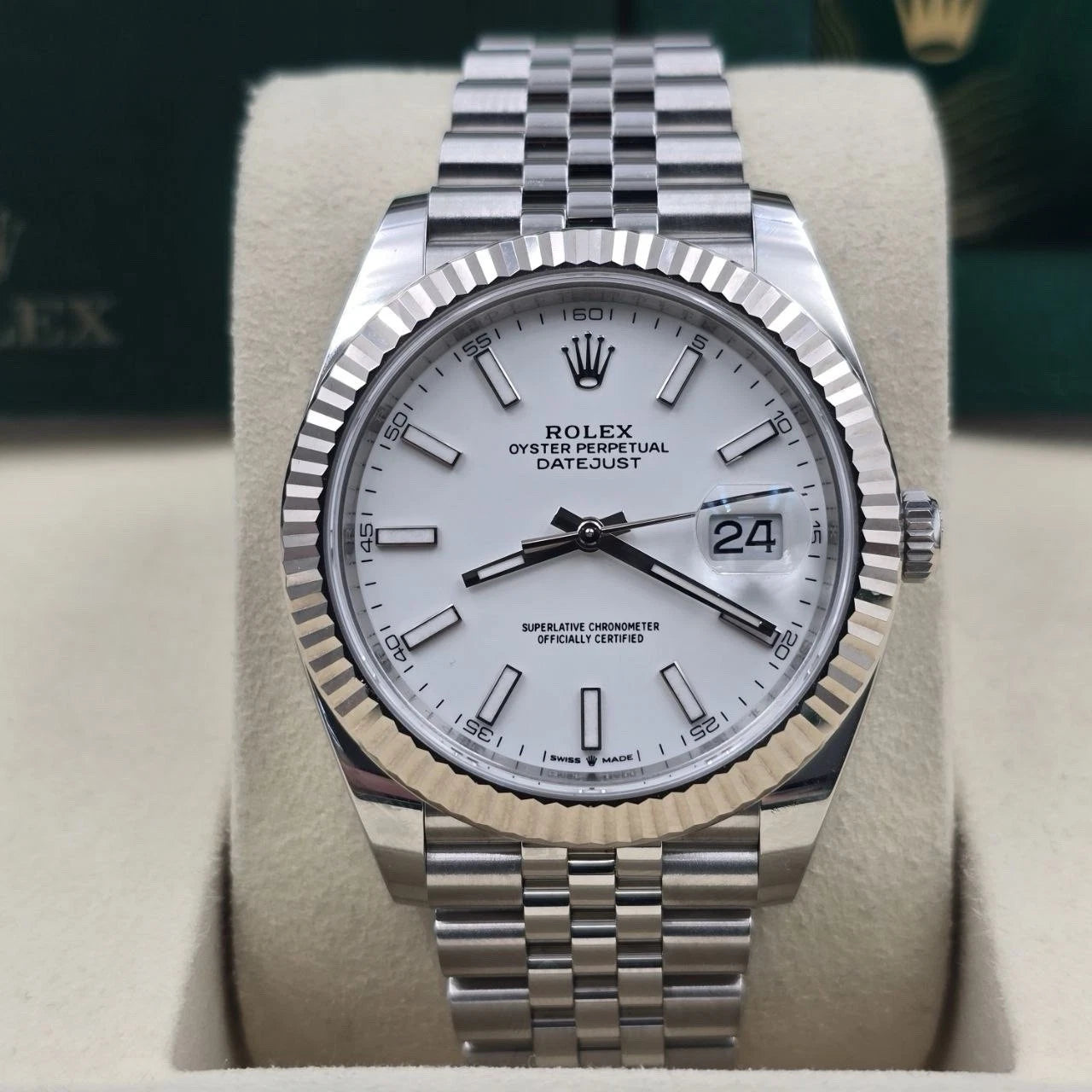 2026 PAPERS Rolex Datejust 41mm Steel Jubilee White Stick Dial 126334 BOX