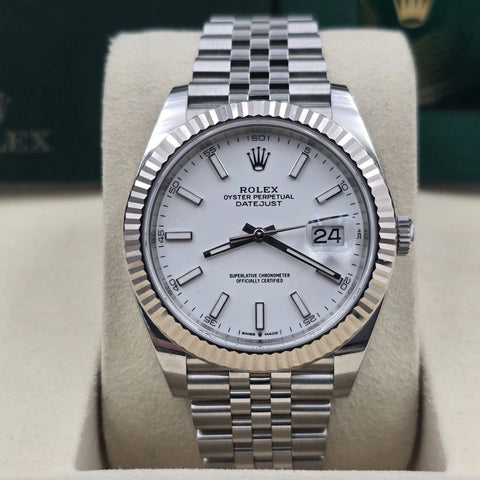 2026 PAPERS Rolex Datejust 41mm Steel Jubilee White Stick Dial 126334 BOX