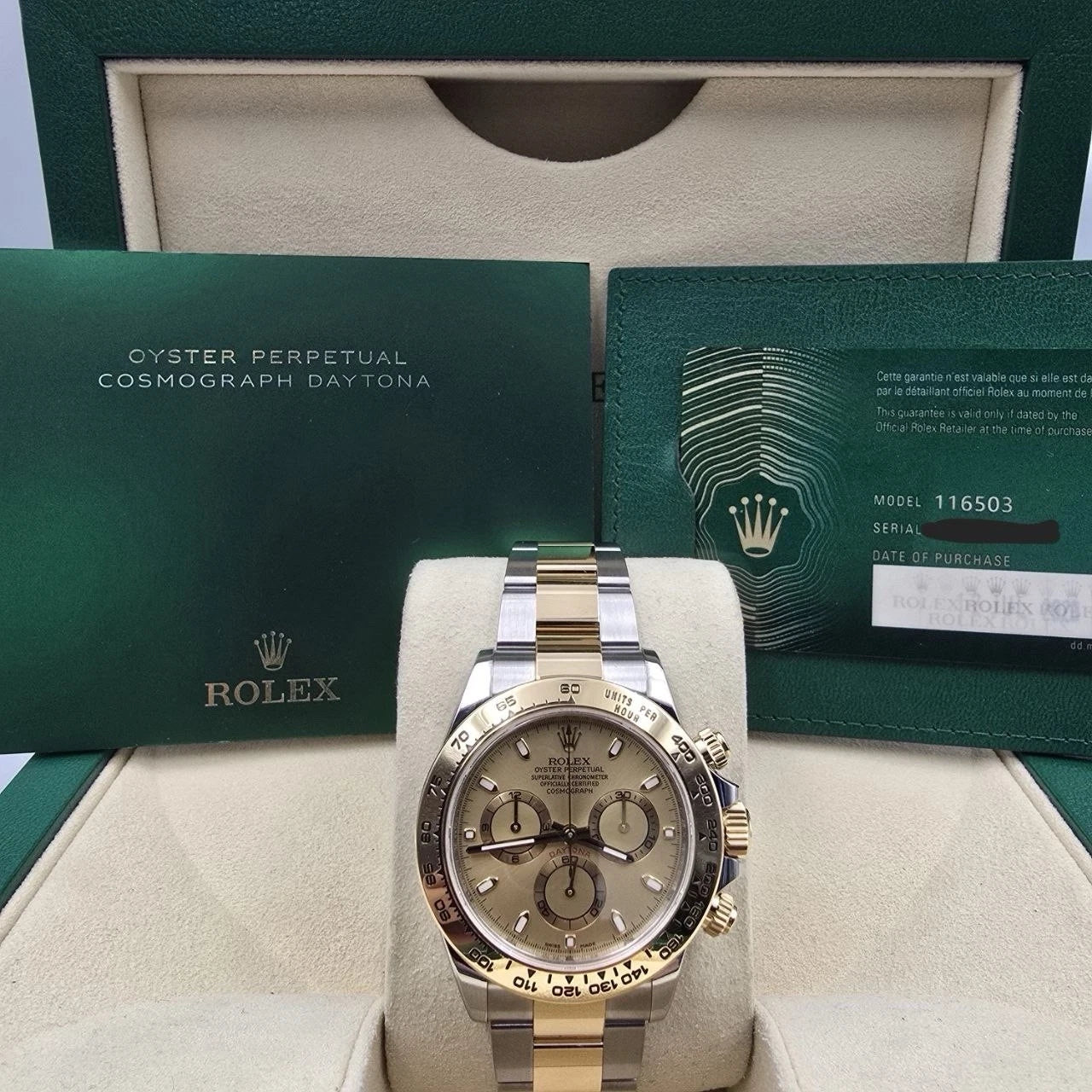 2023 PAPERS Rolex Daytona Champagne Dial 18K Yellow Gold Steel 116503 BOX