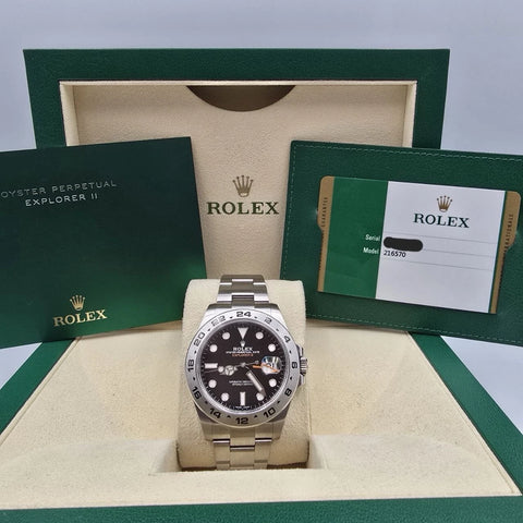 PAPERS MINT 2020 Rolex Explorer II Black Orange Steel 42mm Watch 216570 BOX