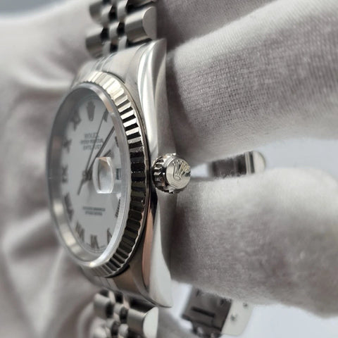 Rolex Datejust White Roman Dial Stainless Steel Jubilee 16234 36mm Watch