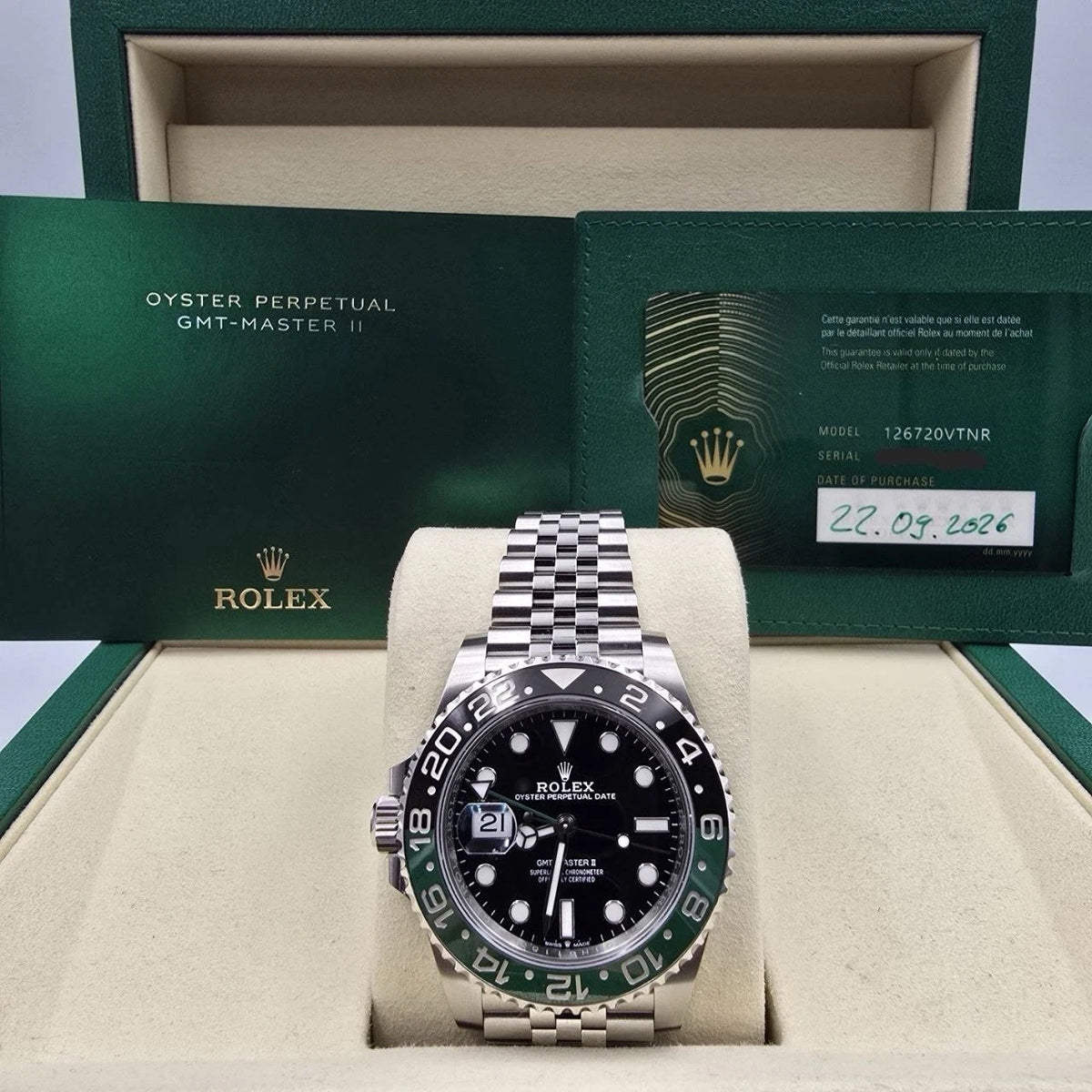 2026 NEW Rolex GMT-Master II Sprite Green Black Jubilee Steel 126720VTNR UNWORN