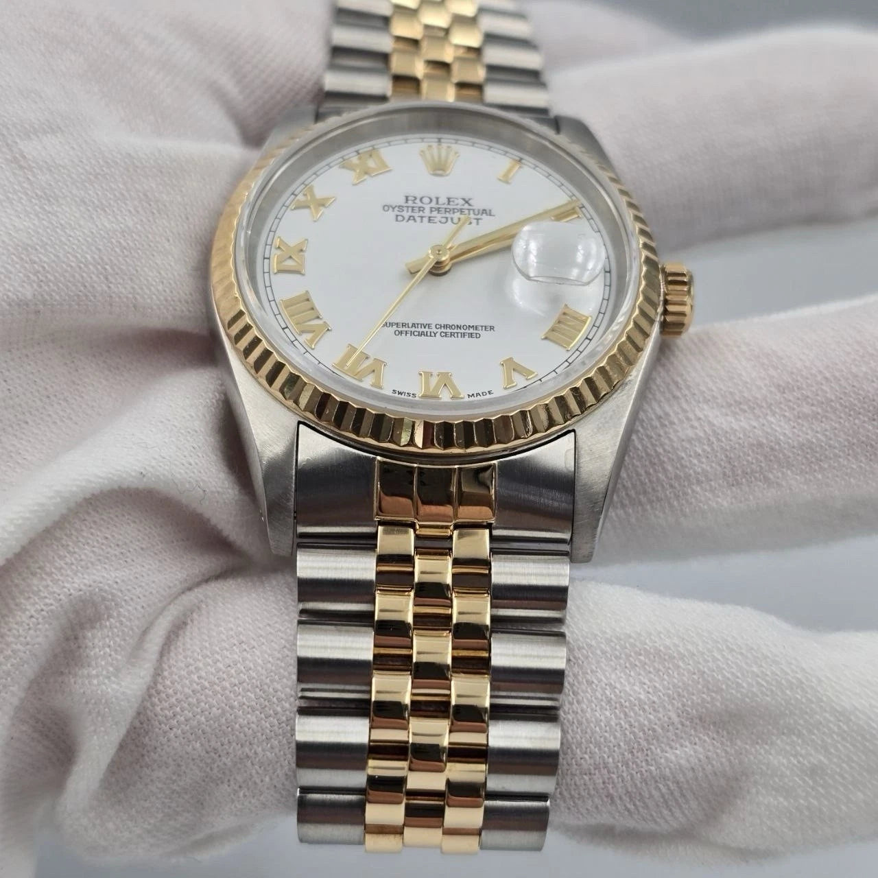 Rolex Datejust 36mm White Roman Dial Steel Two Tone Jubilee 16233