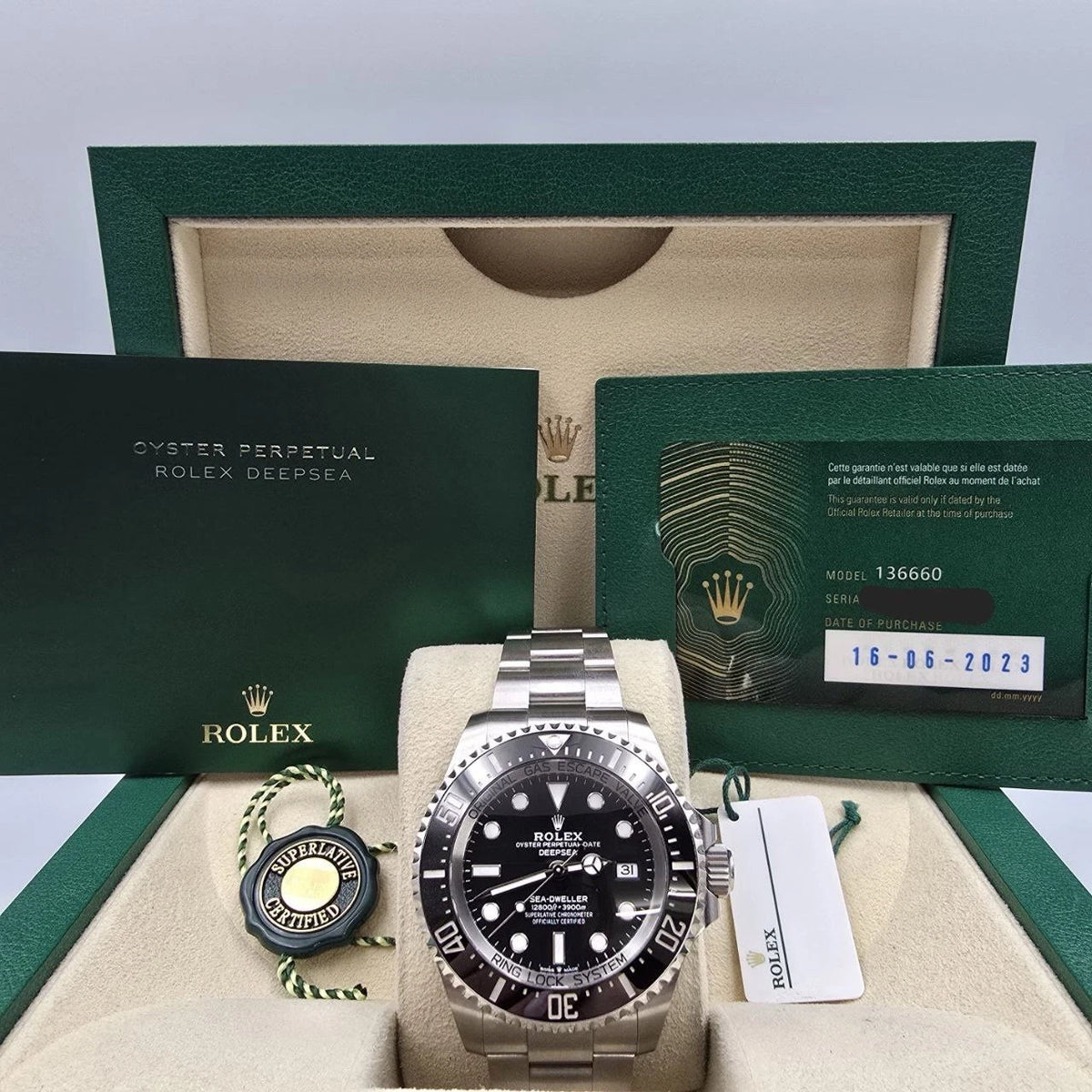 PAPERS 2023 Rolex Sea-Dweller Deepsea Black Ceramic Steel Dive 44mm 136660 BOX