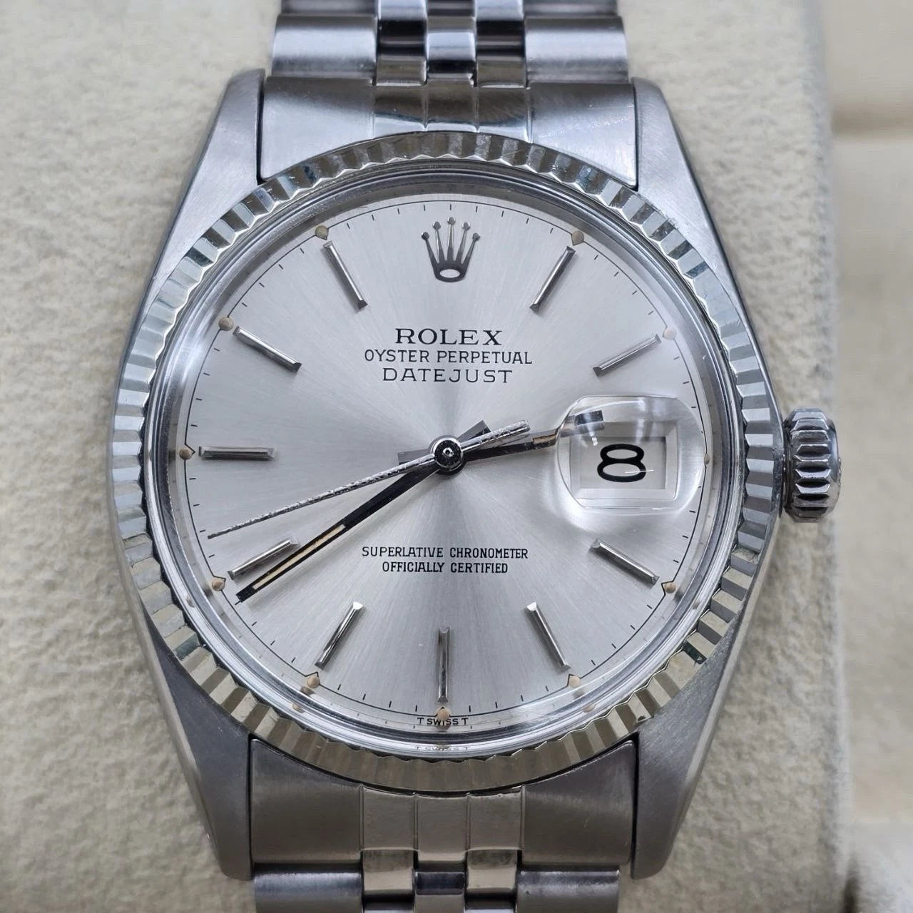 Rolex Datejust 36mm Oyster Perpetual 18k White Gold Steel Silver Dial 16014